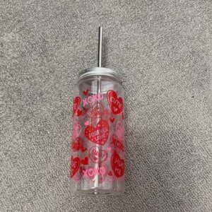 Clear Tumbler with Red and Pink Heart Design